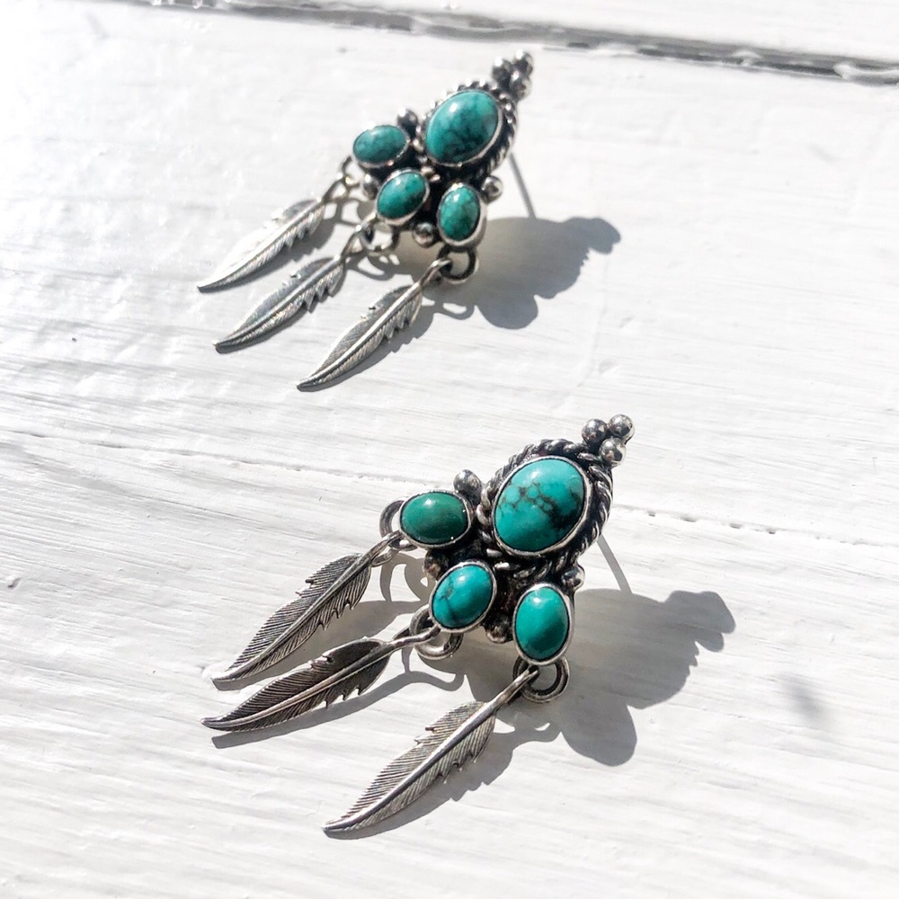 Sterling silver and Turquoise feather earrings